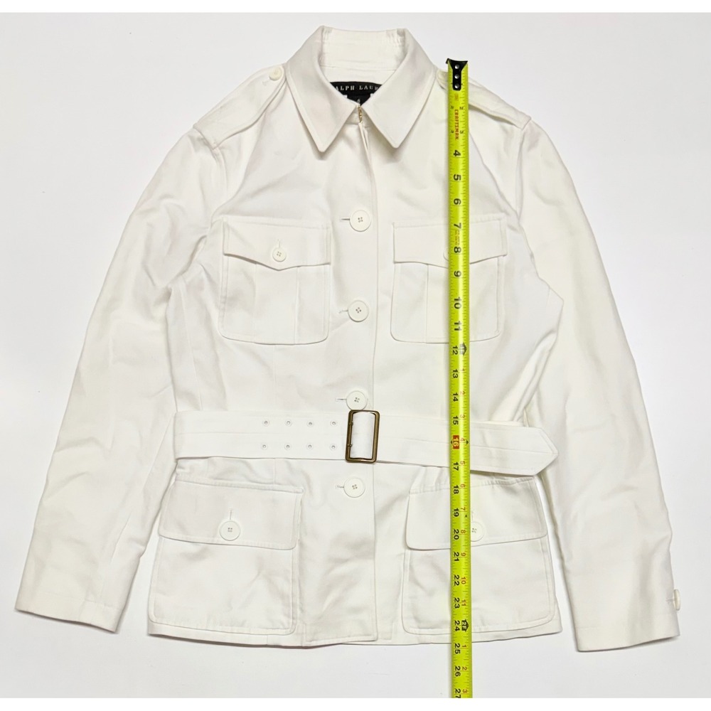 Ralph Lauren White Cotton Safari Belted Utility Jacket Epaulettes Size 6